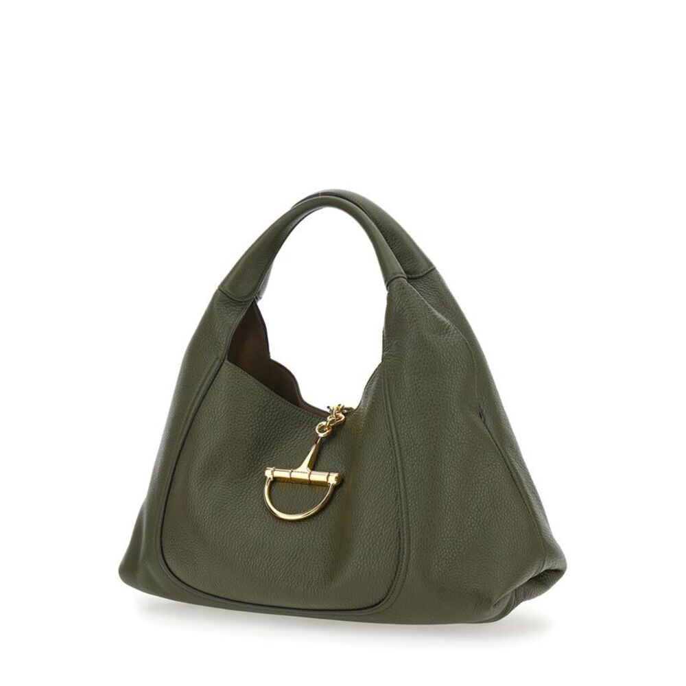 Gucci Women Green Shoulder Bag With Horsebit Closure In Grained Leather Woman - Picture 2 of 7